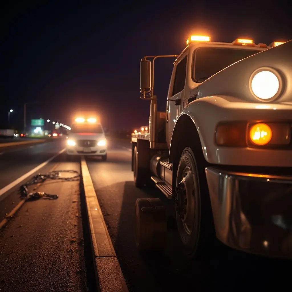 A Dad's Towing Service LLC driver performing a safety check on a vehicle before transport in a quiet Englewood neighborhood.