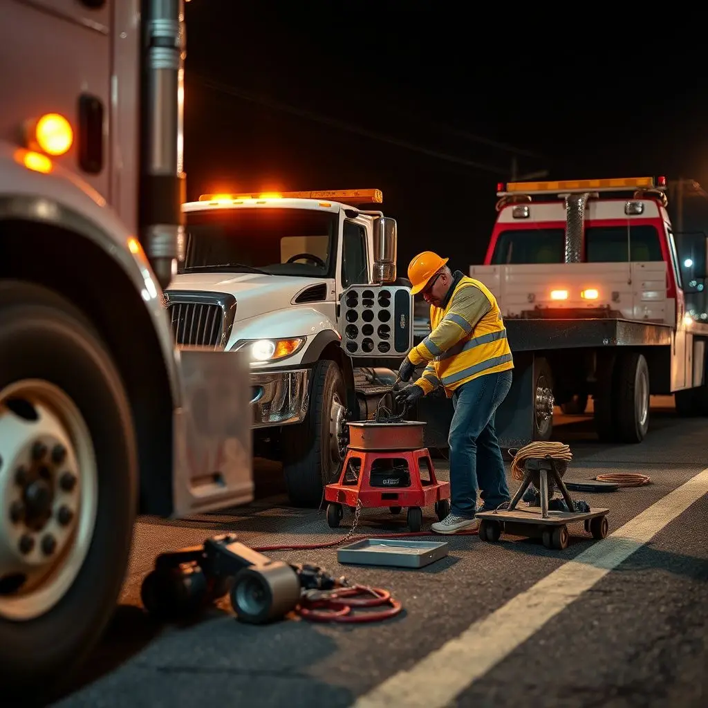 A clean, well-maintained DAD'S TOWING SERVICE LLC truck driving through a Federal Heights neighborhood.