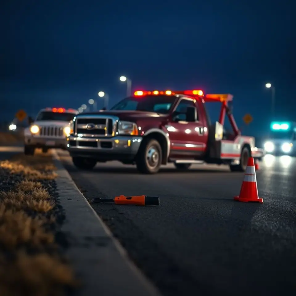 A professional tow truck operating near the industrial landscape and Rocky Mountain Arsenal in Commerce City, CO.