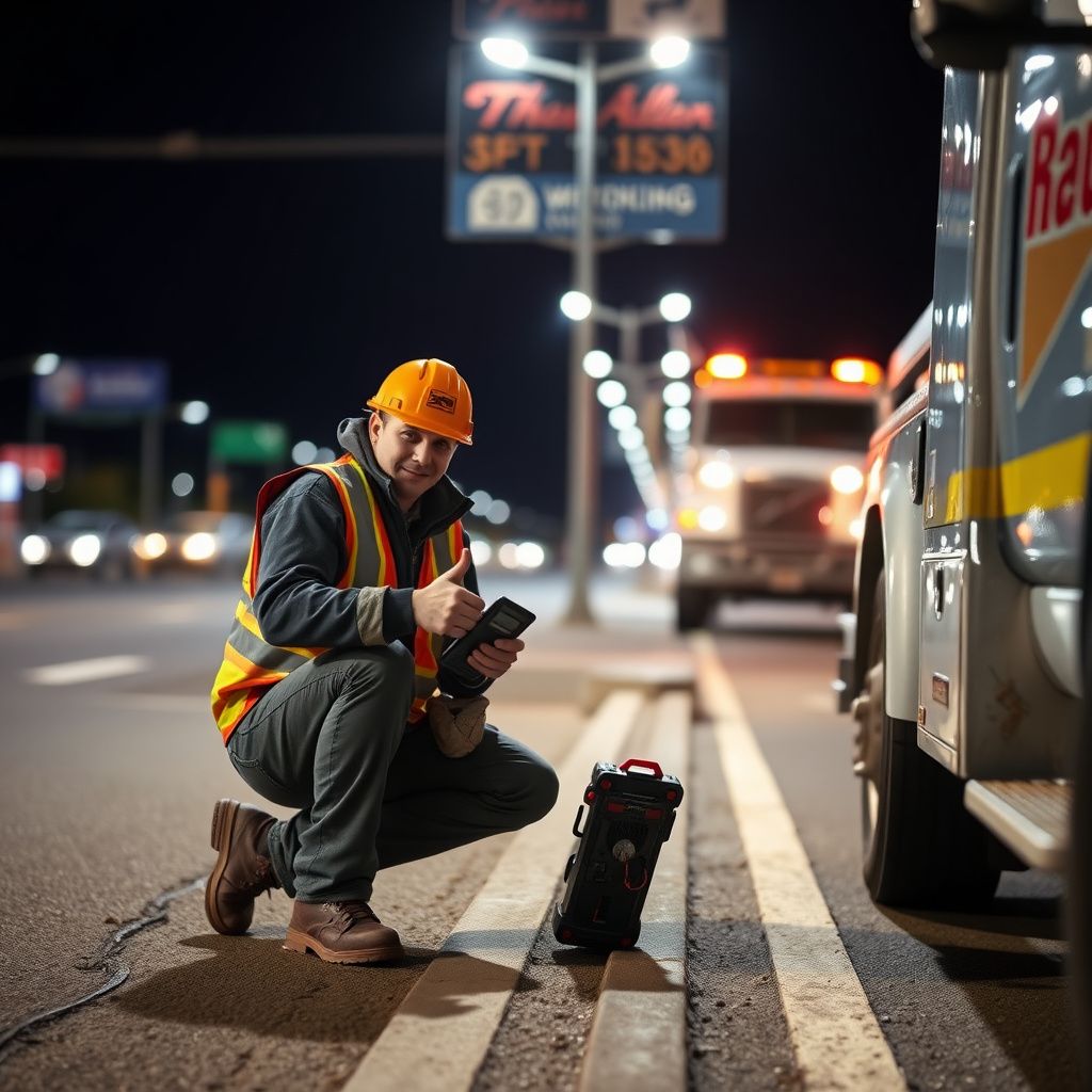 A professional tow truck operator preparing a flatbed tow truck for a vehicle recovery in Westminster, CO.